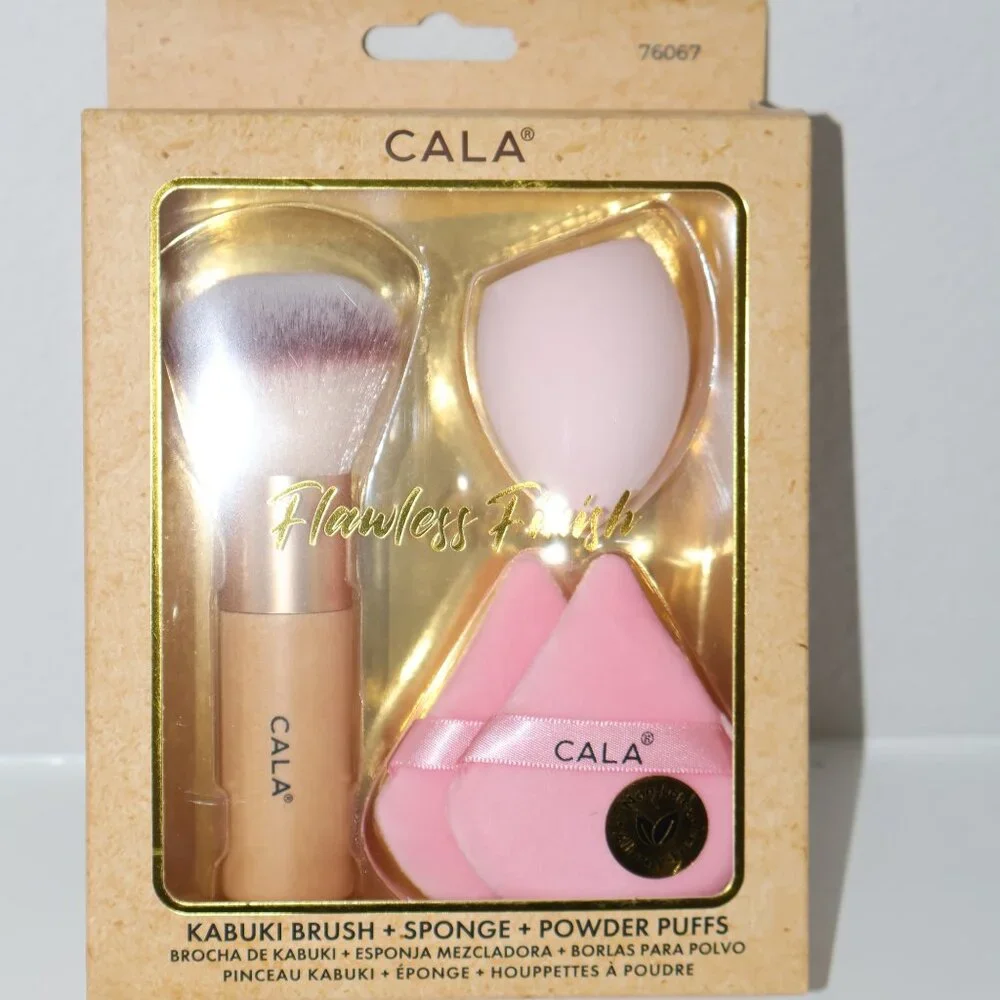 CALA 3 Piece Kabuki Brush Sponge And Powder Puffs Set